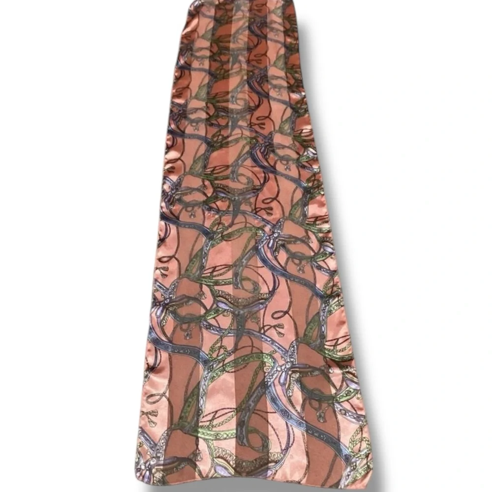 Vintage Orange Green Blue & White Ribbon & Rope Patterned Striped Silk Scarf